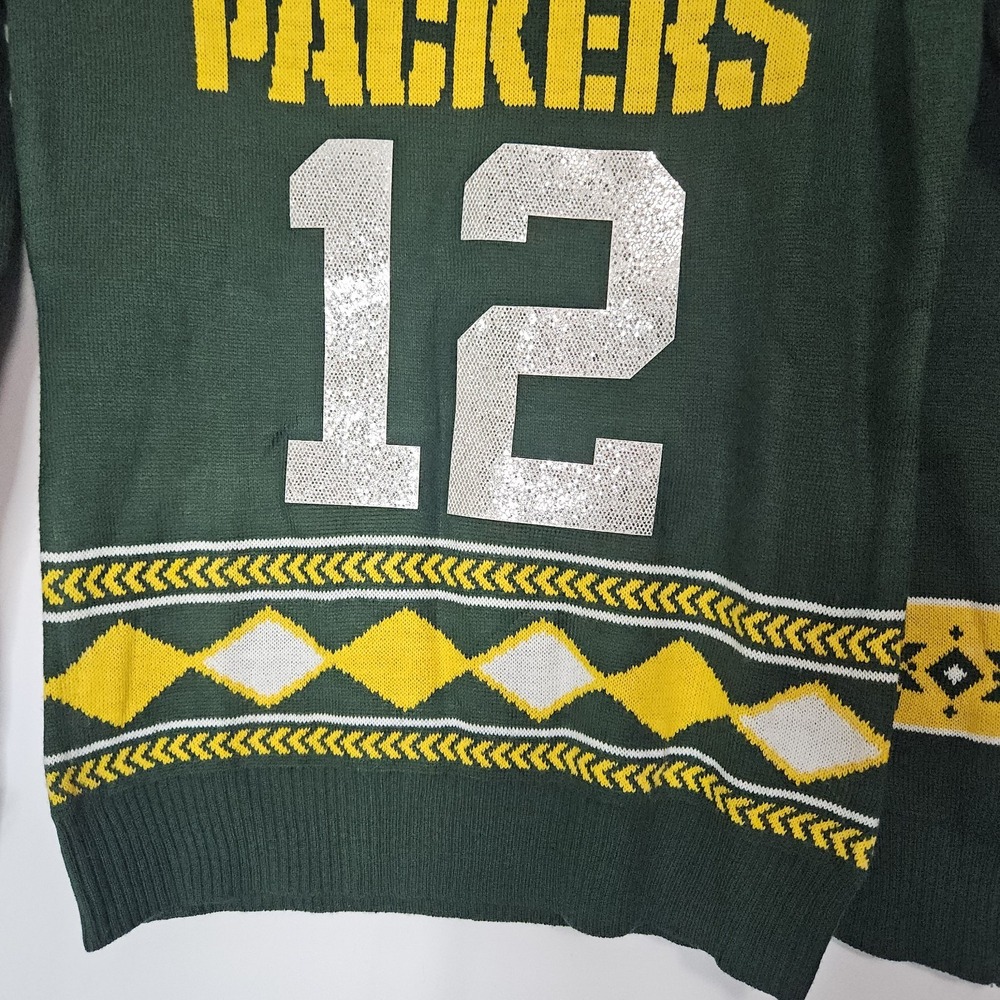 NFL Green Bay Packers Sweater Womens S Green Excellent Aaron Rodgers #12 Holiday - Picture 2 of 11